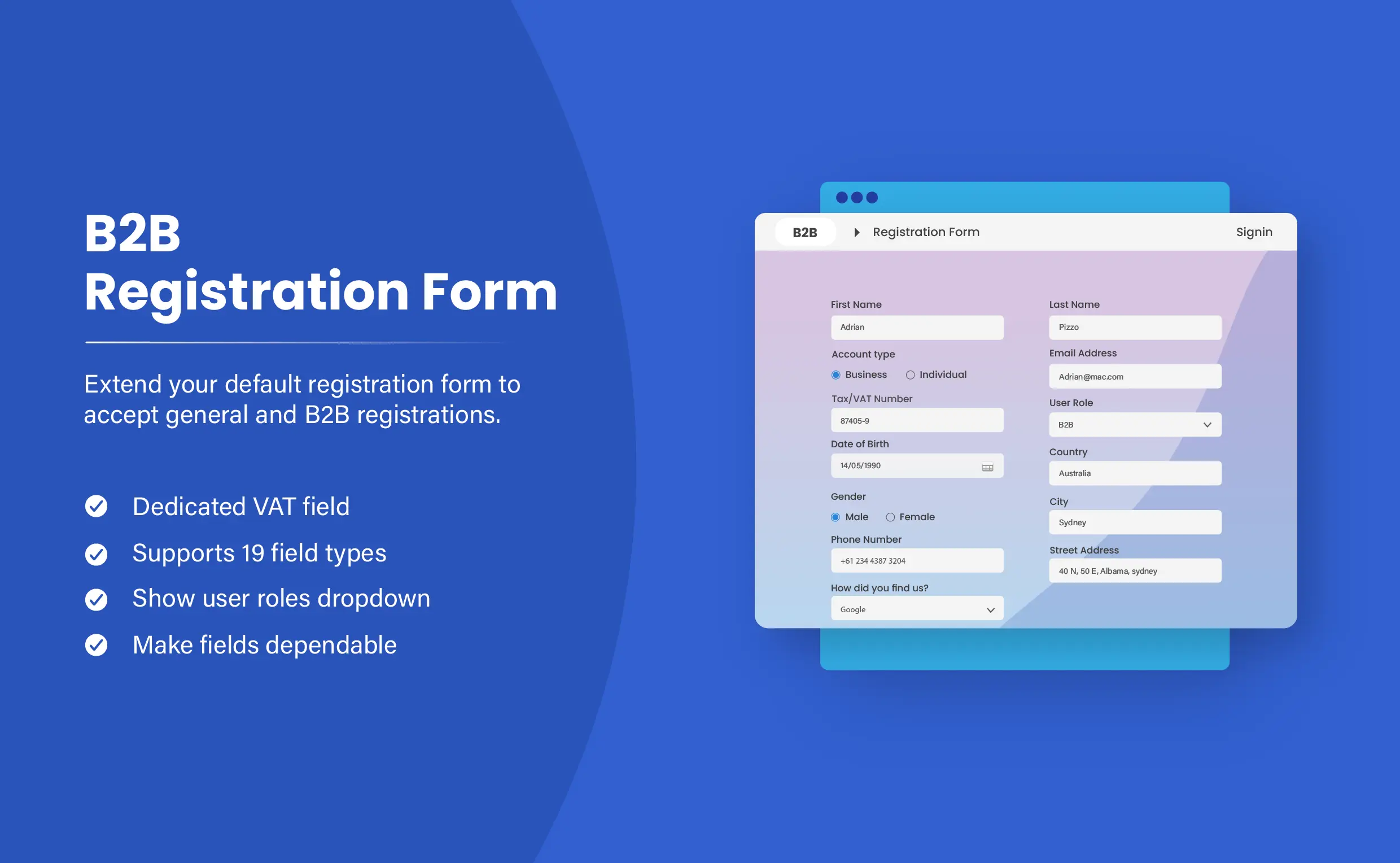 B2B registration form