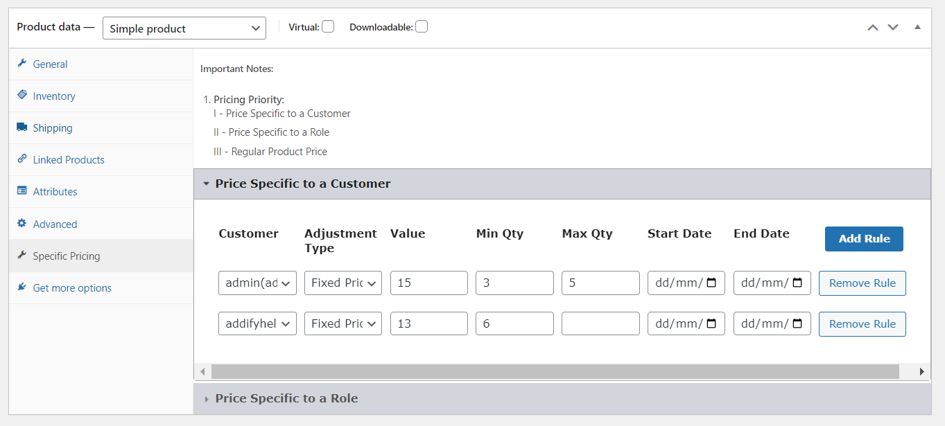 Customer specific pricing for woocommerce
