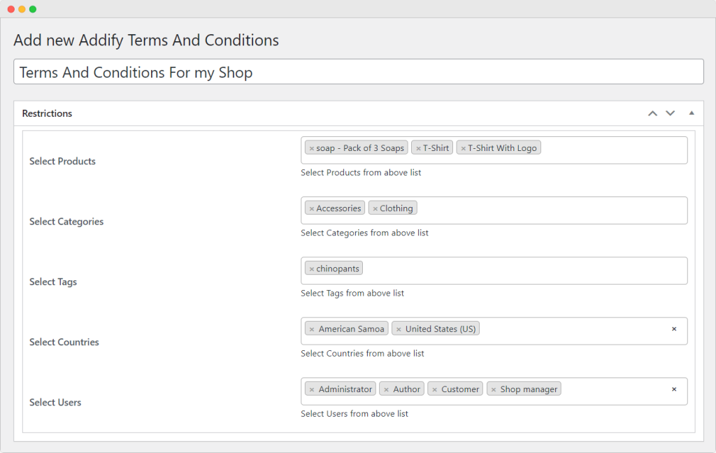 Add Multiple Terms And Conditions