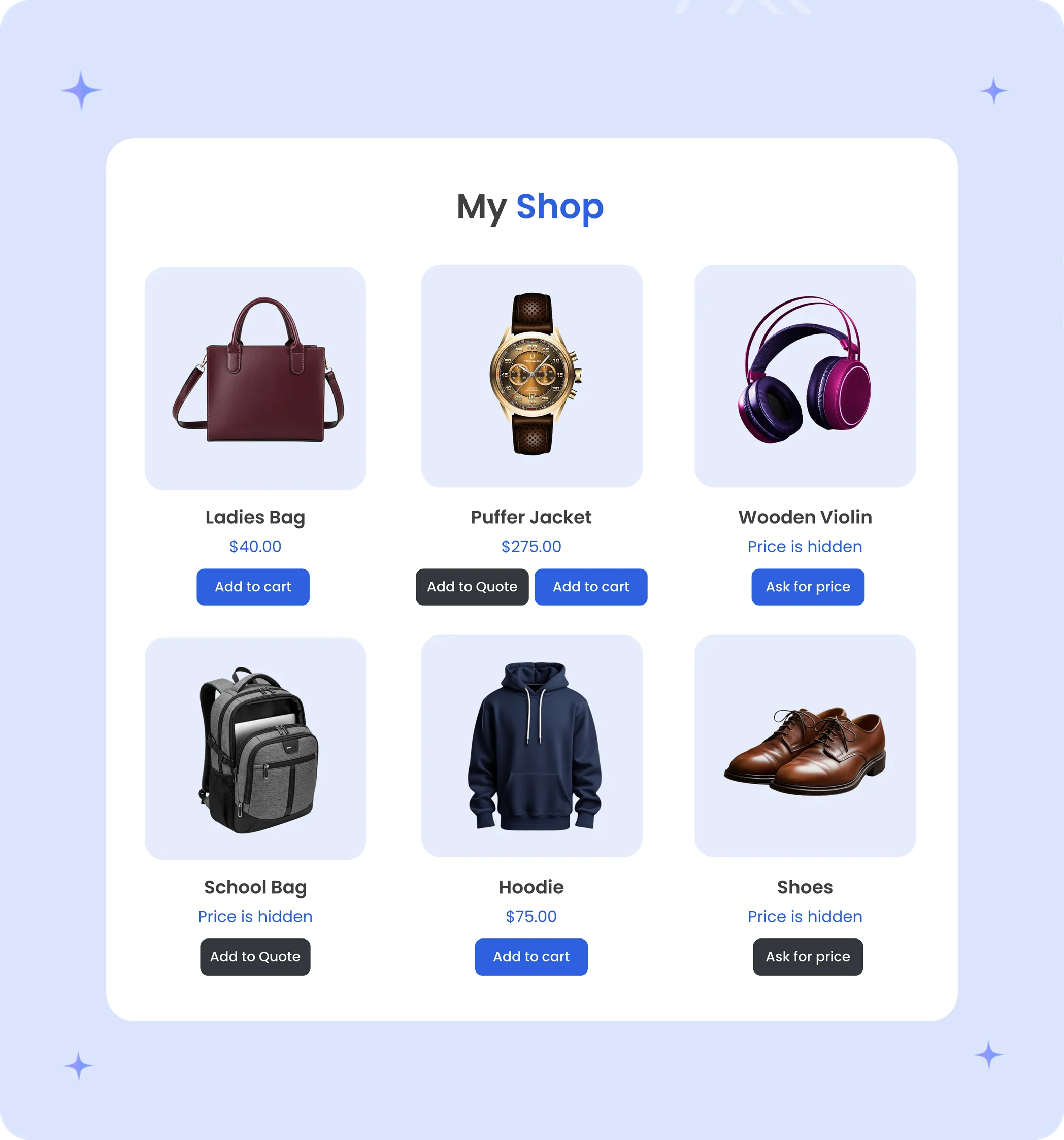hide price and add to quote