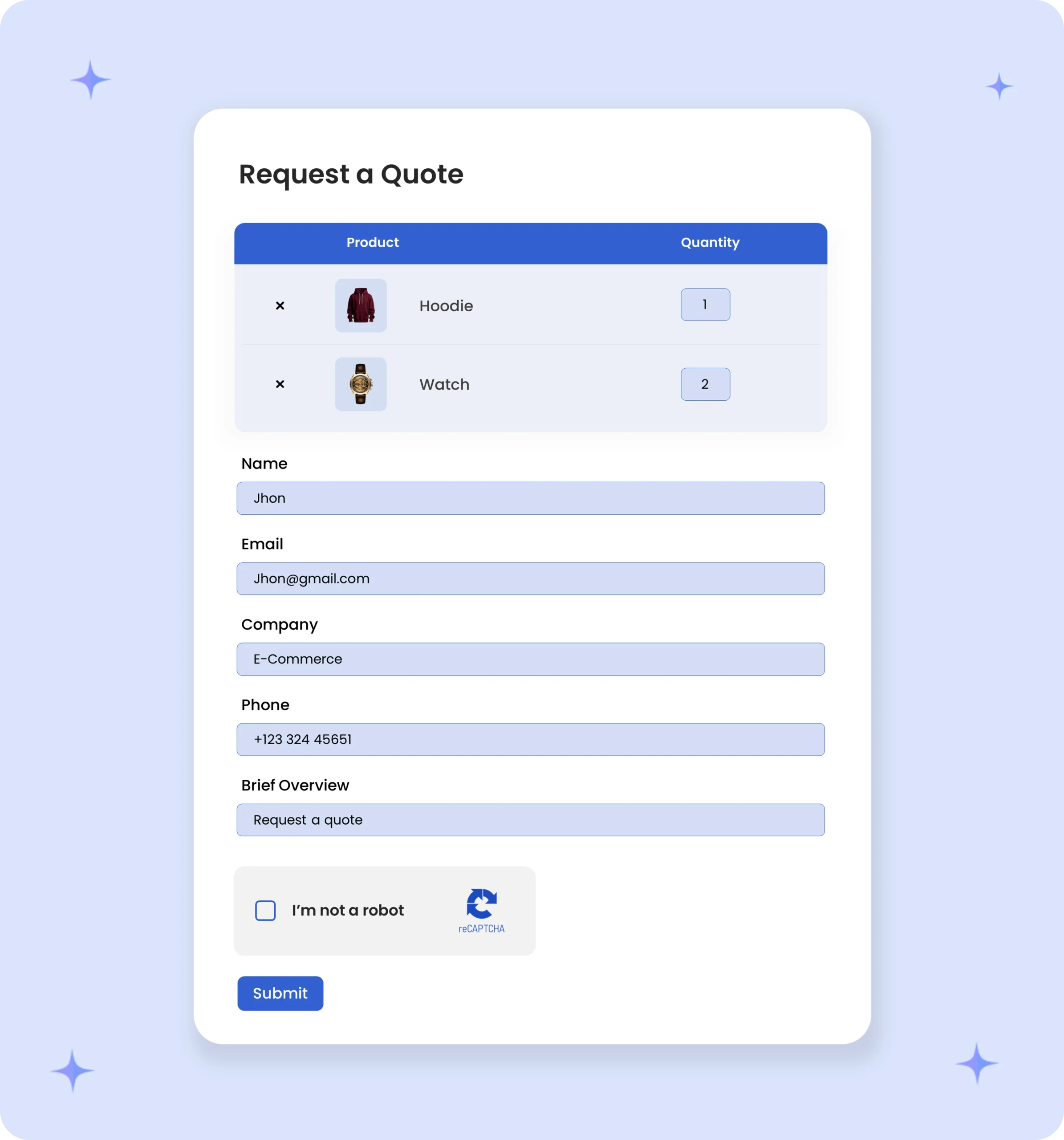 quote form in woocommerce b2b