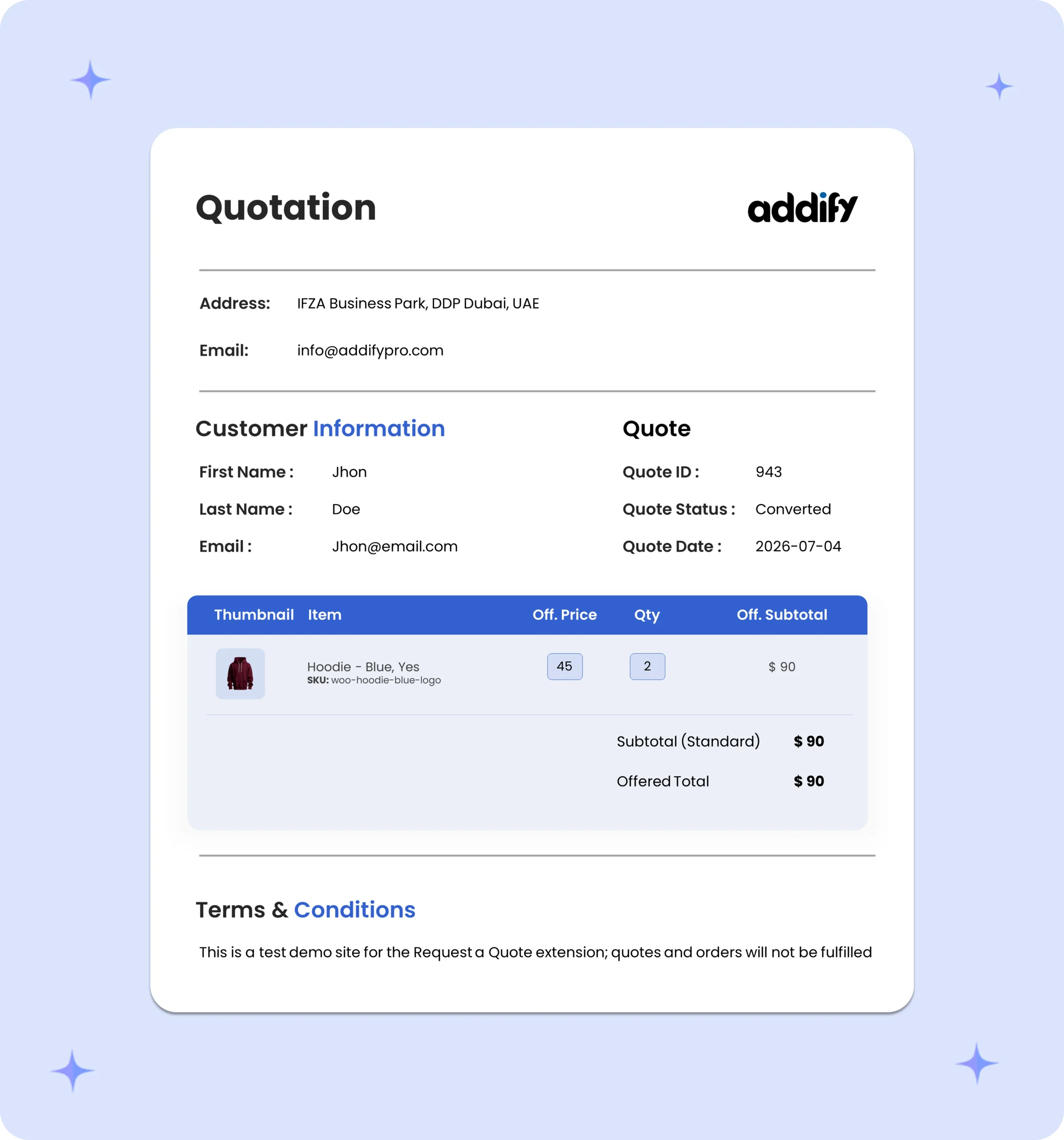 quote pdf in b2b for woocommerce